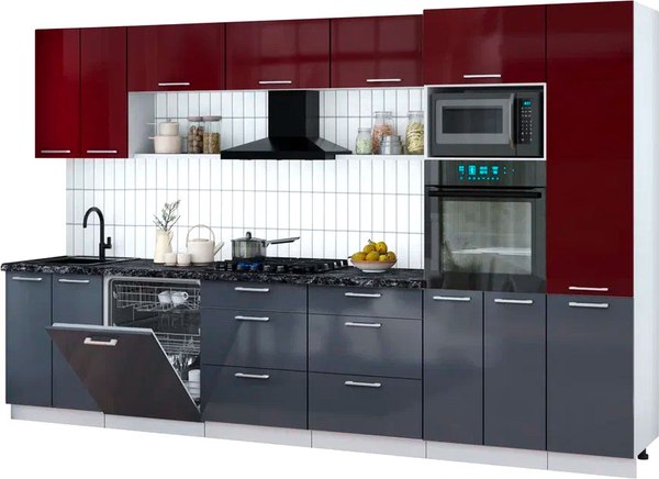 Кухонный гарнитур Интерлиния Мила Gloss 3.4-ПМ1 - фото
