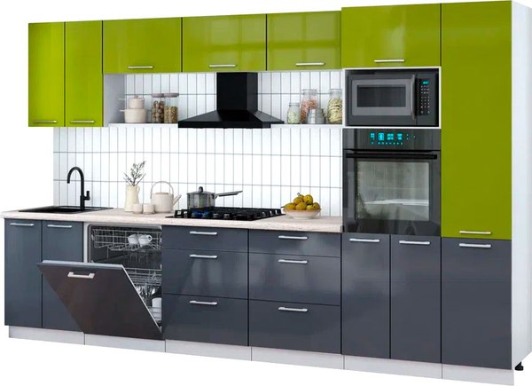 Кухонный гарнитур Интерлиния Мила Gloss 3.4-ПМ1 - фото