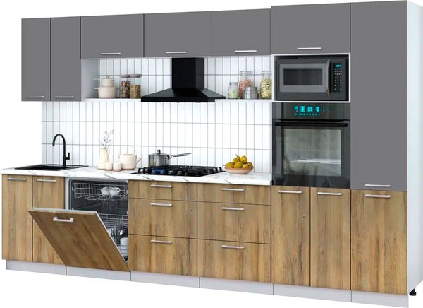 Кухонный гарнитур Интерлиния Мила Gloss 3.4-ПМ1 - фото