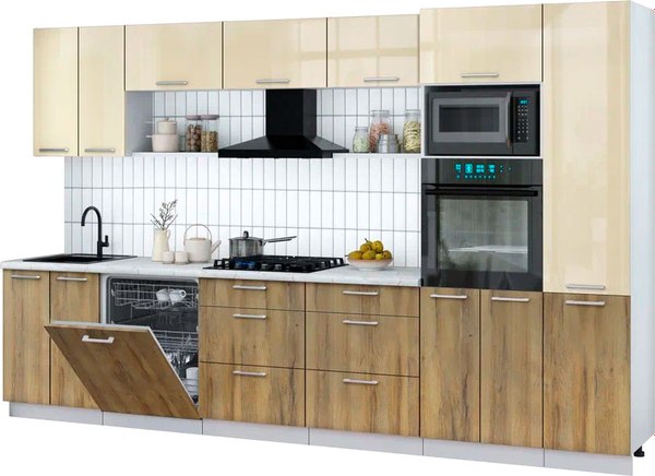 Кухонный гарнитур Интерлиния Мила Gloss 3.4-ПМ1 - фото