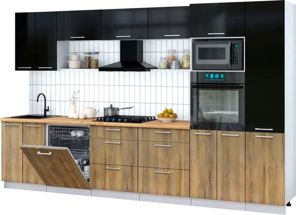 Кухонный гарнитур Интерлиния Мила Gloss 3.4-ПМ1 - фото