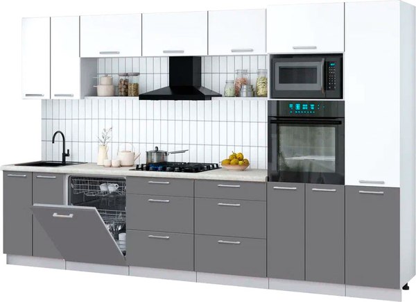 Кухонный гарнитур Интерлиния Мила Gloss 3.4-ПМ1 - фото