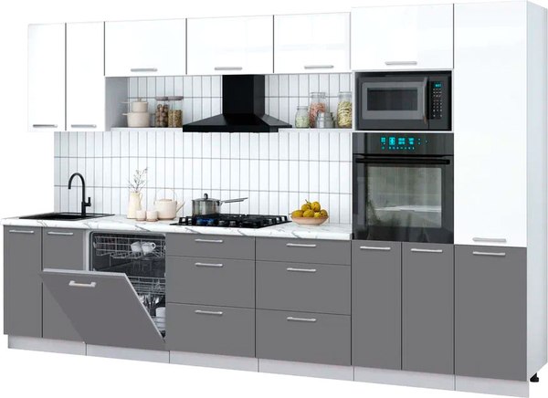 Кухонный гарнитур Интерлиния Мила Gloss 3.4-ПМ1 - фото