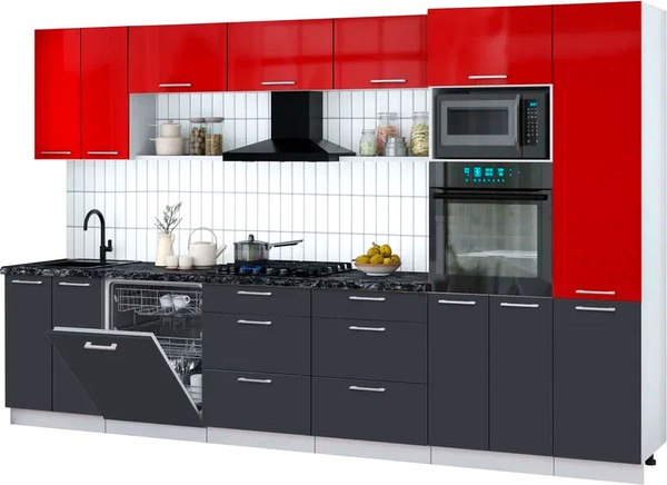 Кухонный гарнитур Интерлиния Мила Gloss 3.4-ПМ1 - фото