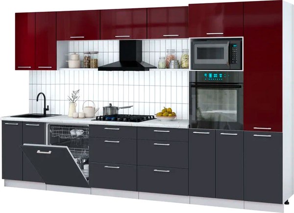 Кухонный гарнитур Интерлиния Мила Gloss 3.4-ПМ1 - фото