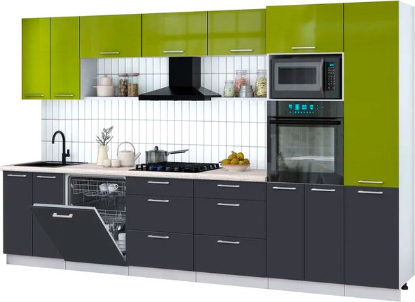 Кухонный гарнитур Интерлиния Мила Gloss 3.4-ПМ1 - фото