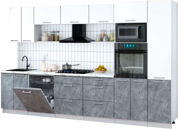 Кухонный гарнитур Интерлиния Мила Gloss 3.4-ПМ1 - фото