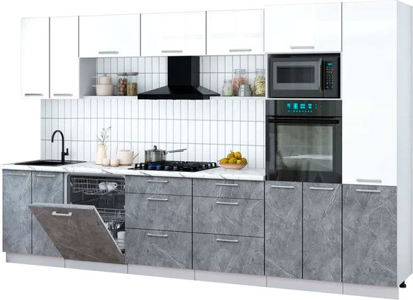 Кухонный гарнитур Интерлиния Мила Gloss 3.4-ПМ1 - фото