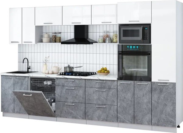 Кухонный гарнитур Интерлиния Мила Gloss 3.4-ПМ1