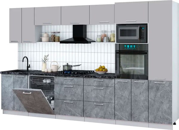 Кухонный гарнитур Интерлиния Мила Gloss 3.4-ПМ1 - фото