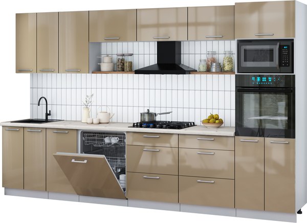 Кухонный гарнитур Интерлиния Мила Gloss 3.4-ПМ1-2 - фото