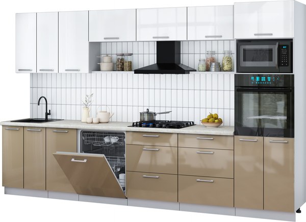 Кухонный гарнитур Интерлиния Мила Gloss 3.4-ПМ1-2 - фото