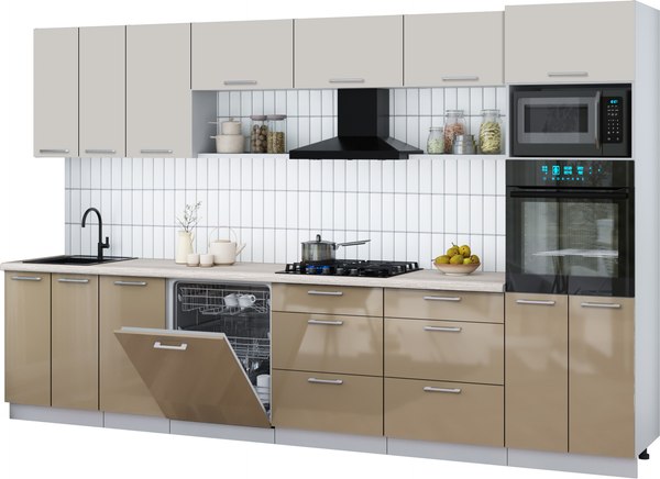 Кухонный гарнитур Интерлиния Мила Gloss 3.4-ПМ1-2 - фото