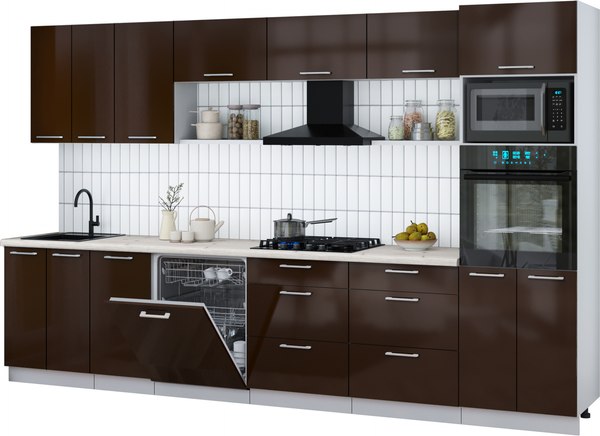 Кухонный гарнитур Интерлиния Мила Gloss 3.4-ПМ1-2 - фото