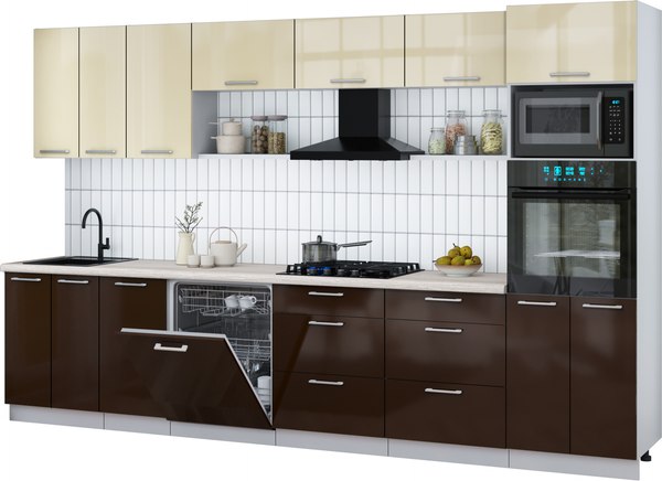 Кухонный гарнитур Интерлиния Мила Gloss 3.4-ПМ1-2 - фото