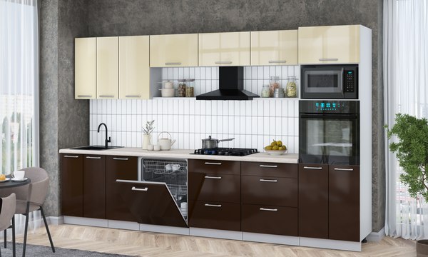 Кухонный гарнитур Интерлиния Мила Gloss 3.4-ПМ1-2