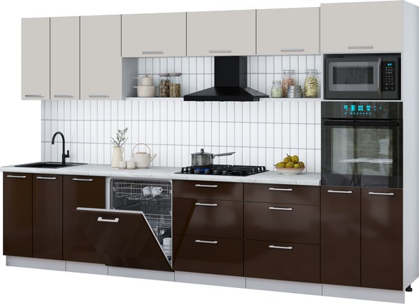 Кухонный гарнитур Интерлиния Мила Gloss 3.4-ПМ1-2 - фото