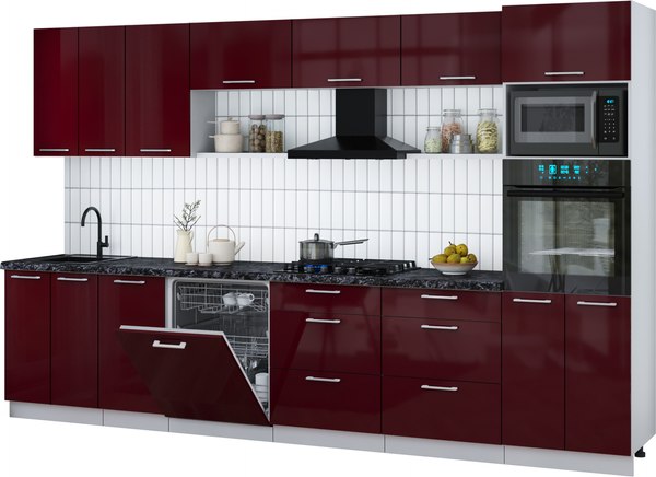 Кухонный гарнитур Интерлиния Мила Gloss 3.4-ПМ1-2 - фото