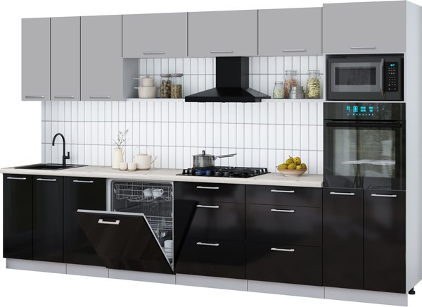 Кухонный гарнитур Интерлиния Мила Gloss 3.4-ПМ1-2 - фото