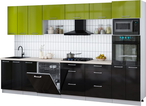 Кухонный гарнитур Интерлиния Мила Gloss 3.4-ПМ1-2 - фото