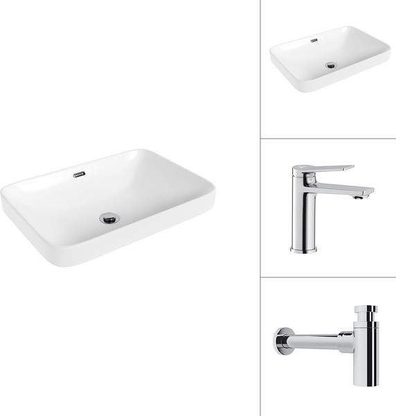 Умывальник со смесителем Lauter 21441B + Silk 21CK572С с сифоном 21635CH - фото