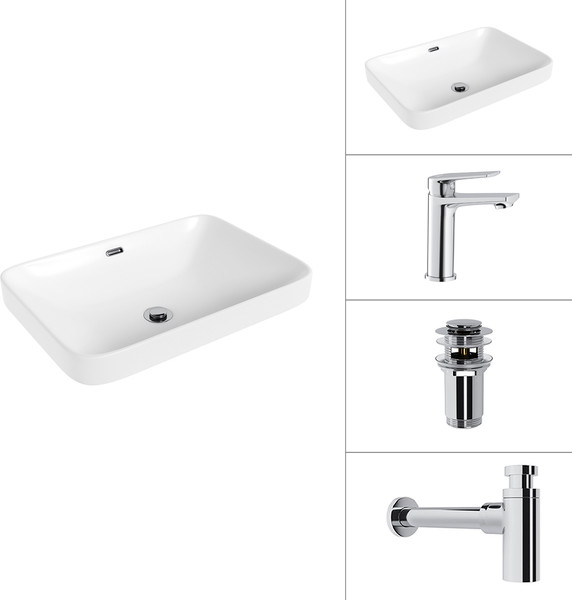 Умывальник со смесителем Lauter 21441B + Sky 21CK533C + сифон 21635CH + донный клапан 21190CH - фото