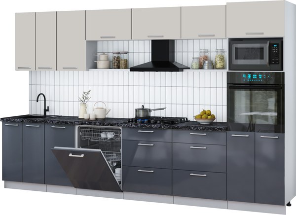 Кухонный гарнитур Интерлиния Мила Gloss 3.4-ПМ1-2 - фото