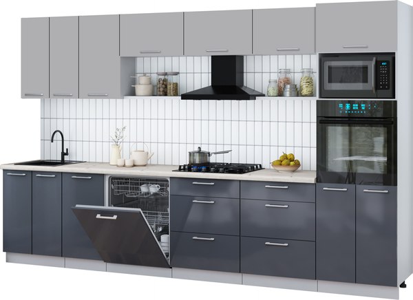 Кухонный гарнитур Интерлиния Мила Gloss 3.4-ПМ1-2 - фото