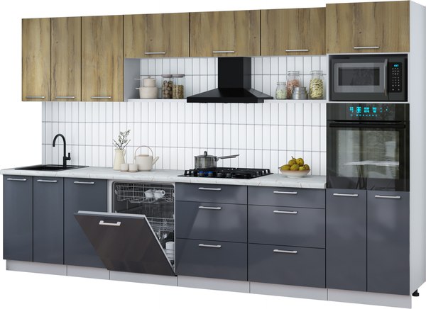 Кухонный гарнитур Интерлиния Мила Gloss 3.4-ПМ1-2 - фото