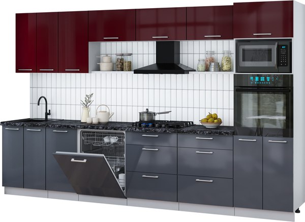 Кухонный гарнитур Интерлиния Мила Gloss 3.4-ПМ1-2 - фото