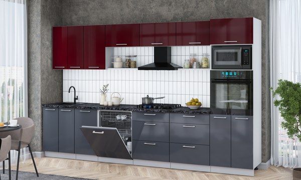 Кухонный гарнитур Интерлиния Мила Gloss 3.4-ПМ1-2