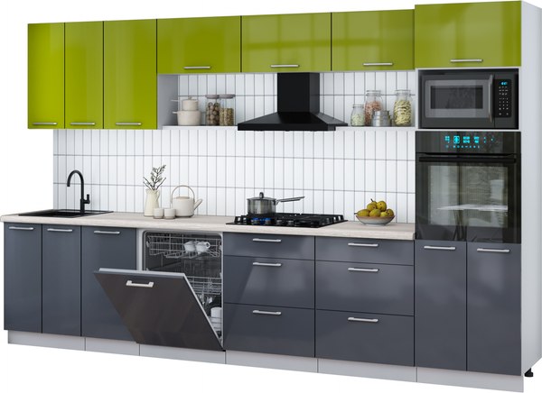 Кухонный гарнитур Интерлиния Мила Gloss 3.4-ПМ1-2 - фото