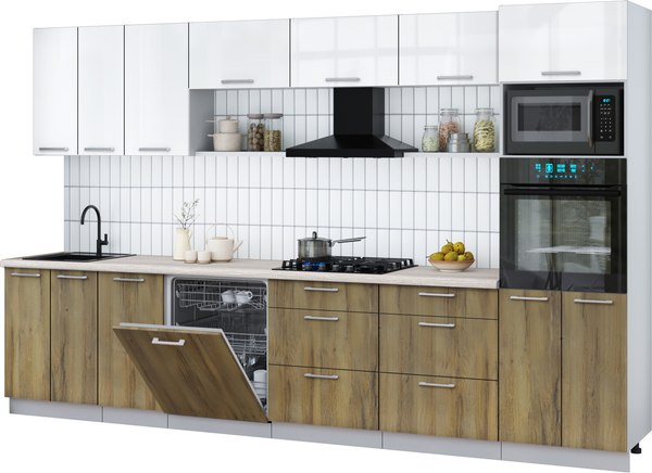 Кухонный гарнитур Интерлиния Мила Gloss 3.4-ПМ1-2 - фото