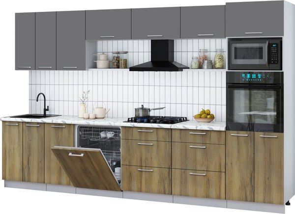 Кухонный гарнитур Интерлиния Мила Gloss 3.4-ПМ1-2 - фото