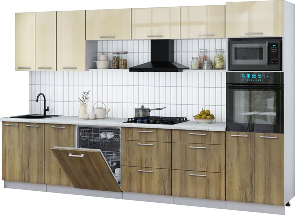 Кухонный гарнитур Интерлиния Мила Gloss 3.4-ПМ1-2 - фото