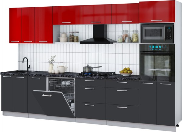 Кухонный гарнитур Интерлиния Мила Gloss 3.4-ПМ1-2 - фото