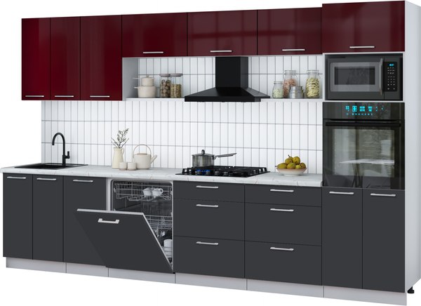 Кухонный гарнитур Интерлиния Мила Gloss 3.4-ПМ1-2 - фото