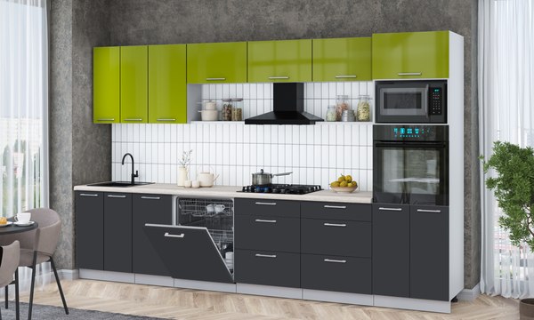 Кухонный гарнитур Интерлиния Мила Gloss 3.4-ПМ1-2