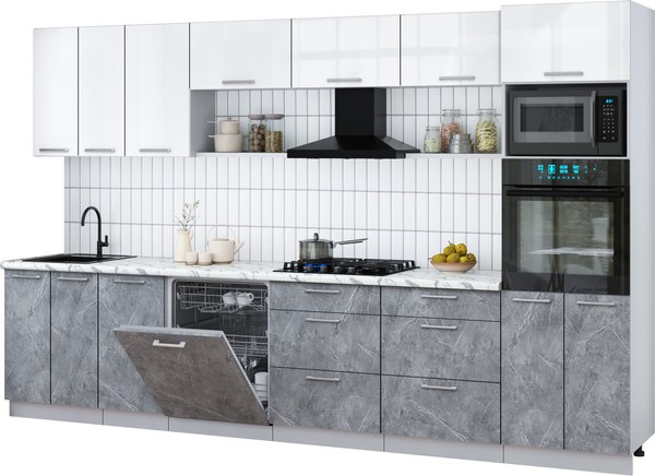 Кухонный гарнитур Интерлиния Мила Gloss 3.4-ПМ1-2 - фото