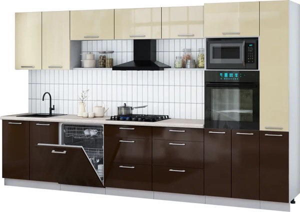 Кухонный гарнитур Интерлиния Мила Gloss 3.5-ПМ1 - фото