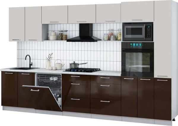 Кухонный гарнитур Интерлиния Мила Gloss 3.5-ПМ1 - фото