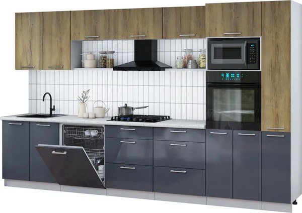 Кухонный гарнитур Интерлиния Мила Gloss 3.5-ПМ1 - фото