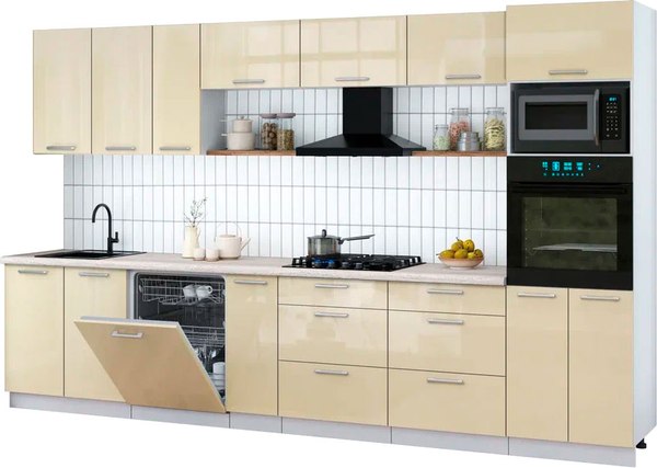 Кухонный гарнитур Интерлиния Мила Gloss 3.5-ПМ1-2 - фото