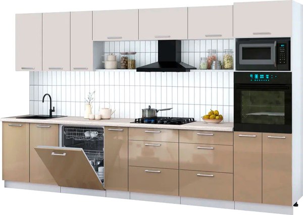 Кухонный гарнитур Интерлиния Мила Gloss 3.5-ПМ1-2 - фото