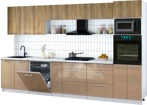 Кухонный гарнитур Интерлиния Мила Gloss 3.5-ПМ1-2 - фото