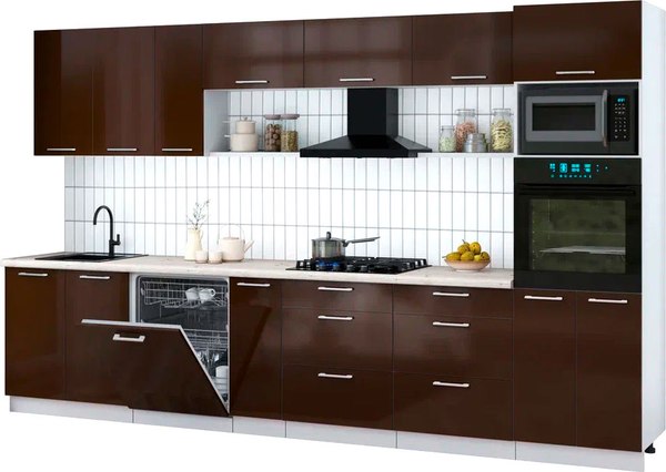 Кухонный гарнитур Интерлиния Мила Gloss 3.5-ПМ1-2 - фото