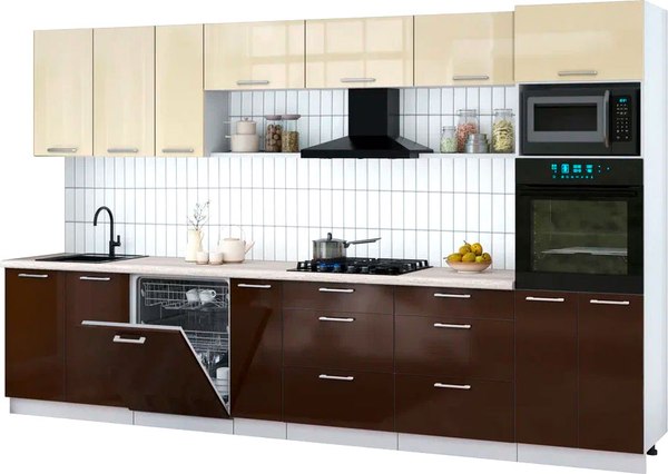 Кухонный гарнитур Интерлиния Мила Gloss 3.5-ПМ1-2 - фото