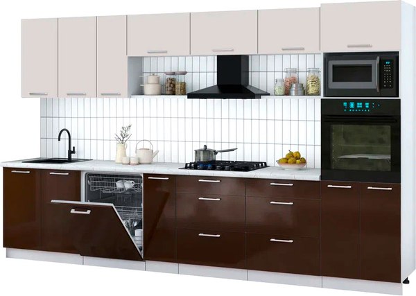 Кухонный гарнитур Интерлиния Мила Gloss 3.5-ПМ1-2 - фото