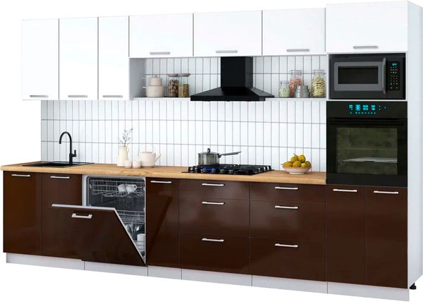 Кухонный гарнитур Интерлиния Мила Gloss 3.5-ПМ1-2 - фото