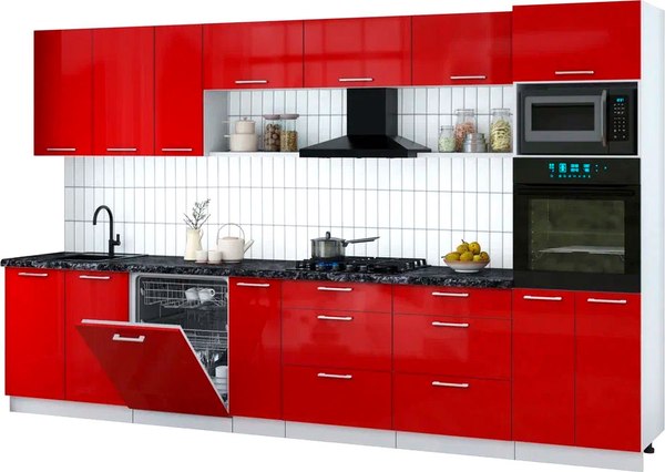 Кухонный гарнитур Интерлиния Мила Gloss 3.5-ПМ1-2 - фото